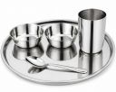 Stainless Steel Dinner Set for 1 Person | 5 Piece Thali Set with Plate...