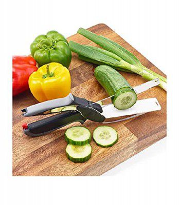 Stainless Steel Food Chopper Knife with Built-In Chopping Board and Locking Hinge