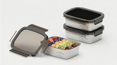 Stainless Steel Fridge Storage Box Set - Silver with Lid (1000 ML - 3 Pcs)