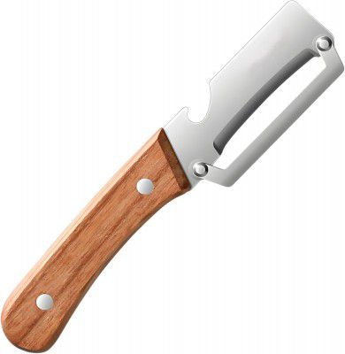 Stainless Steel Vegetable Peeler with Wooden Handle & Built-in Bottle Opener - Single Blade Fruit & Veg Peeler with Ergonomic Grip, Rust Resistant Kitchen Tool for Home Cooking Use