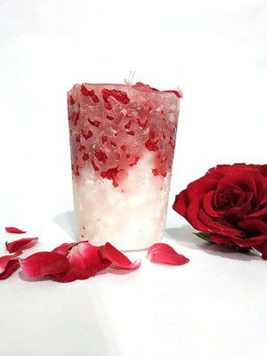 Star Creation Rose Pillar Wax Scented Designer Candle, Highly Fragranced with Rose for Home Decoration, Aromatherapy, Diwali.