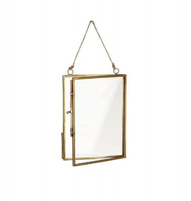 Stark international Decor Glass and Metal Hanging Picture Frame with 2 Sides Glass, with hanging chain (6x4 IN, Golden)