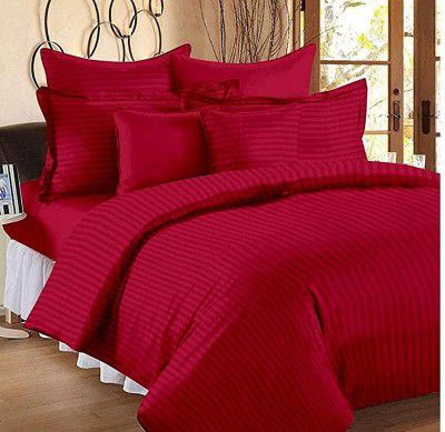 STARNSTYLE 400TC Microfiber Satin Stripe Cotton AC Comforter Set King Size Double Bed with 1 Flat bedsheet-90x100 inch and Two Pillow Covers II 4 pc Bedding Set for Home|Hotels| Rose Madder Lake
