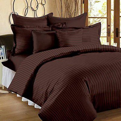 STARNSTYLE 400TC Microfiber Satin Stripe Cotton AC Comforter Set King Size Double Bed with 1 Flat bedsheet-90x100 inch and Two Pillow Covers II 4 pc Bedding Set for Home|Hotels| Sepia Light