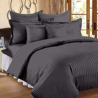 STARNSTYLE 400TC Microfiber Satin Stripe Cotton AC Comforter Set King Size Double Bed with 1 Flat bedsheet-90x100 inch and Two Pillow Covers II 4 pc Bedding Set for Home|Hotels| Permanent Carmine