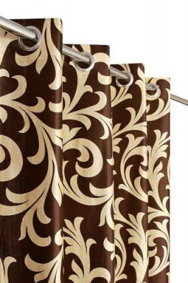 STARNSTYLE Premium Polyester Eyelet Floral Long Door Curtains 9 feet Set of 1 Coffee Leaf