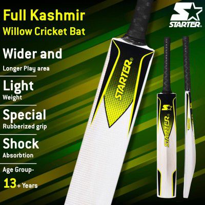 Starter Kashmir Willow Cricket Bat with Half Cane Handle- 13+ Years Kids-Full Size-Yellow & Black