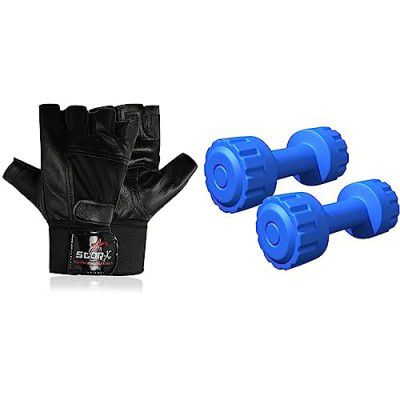 StarX Beginner Foam Gym / Exercise_and_Fitness Gloves, Adult (Black) Plastic Xpvc Fixed Dumbbell Set, Adult 1Kg, Set of 2 (Blue)