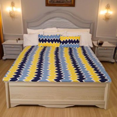Status Contract 2024 Cotton Rich Double Fitted Bedsheet with 2 Pillow Covers for Bed Room, Home, Hotel-120 GSM (Yellow Stripes)