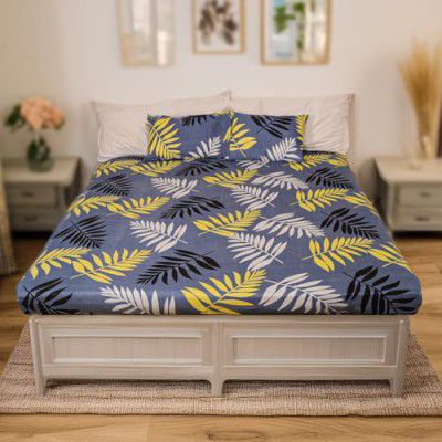 Status Contract 2024 Cotton Rich Double Fitted Bedsheet with 2 Pillow Covers for Bed Room, Home, Hotel-120 GSM (Small Leaves)