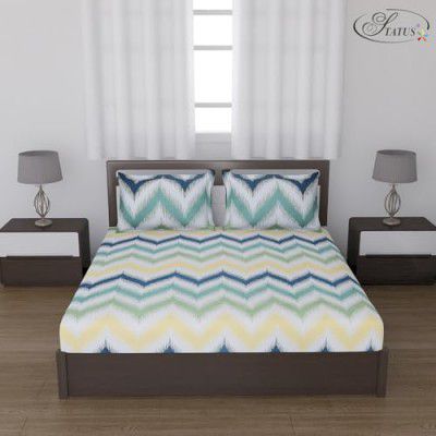 Status Contract Cotton Rich Double Bedsheet with 2 Pillow Covers -120 GSM (Green Yellow)