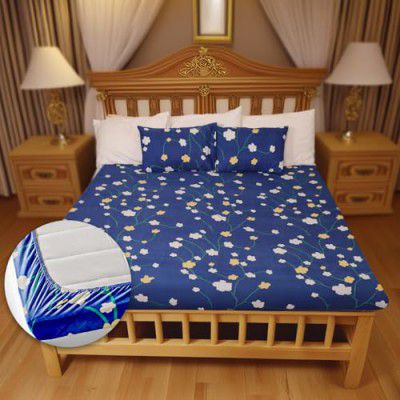 Status Contract Cotton Rich Double Fitted Bedsheet with 2 Pillow Covers for Bed Room, Home, Hotel-120 GSM (D2)