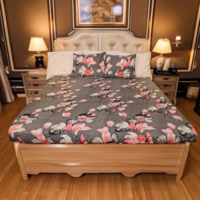 Status Contract Cotton Rich Double Fitted Bedsheet with 2 Pillow Covers for Bed Room, Home, Hotel-120 GSM (D3)