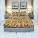 Status Contract Cotton Rich Jaipuri Rajasthani Double Bedsheet with 2 Pillow Covers for Bed Room, Home, Hotel-120 GSM (Yellow)...