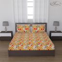 Status Contract Cotton Rich Jaipuri Rajasthani Double Bedsheet with 2 Pillow Covers for Bed Room, Home, Hotel-120 GSM (Yellow)...