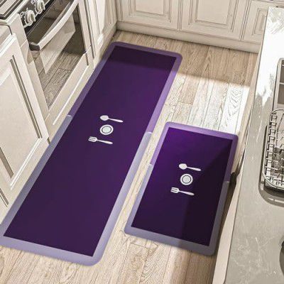 Status Contract Kitchen Mats for Floor | Set of Runner & Mat Kitchen Decor | Anti-Skid Rubber Kitchen Floor Mat | Napa Skin Super Absorbent Non Slip Mat - Floor Rug | Waterproof Kitchen Mat | (Purple)