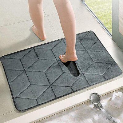 Status Contract Memory Foam Bath Mat Rug, Ultra Soft and Non-Slip Bathroom Rugs, Water Absorbent and Machine Washable Bath Rug for Bathroom, Shower, and Tub, 16" x 24" (Grey), Rectangular