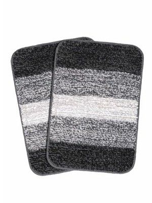 Status Contract Microfiber Striped Anti Skid Latex Back Side Set of 2 Bathmats (Black, 35X50 Cm)