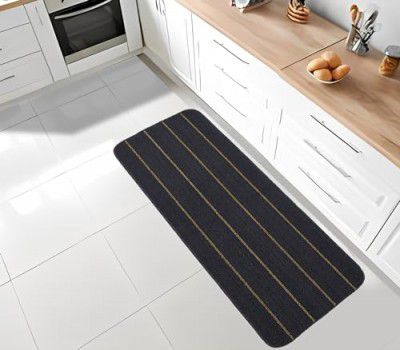 Status Contract Polypropylene Striped Anti Skid Runner for Living Area (Dark Grey, 45X120 cm)