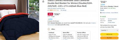 Status Contract Reversible Solid Comforter Double Bed Blanket for Winter -220 x 215 cm (Dark Blue-Red)