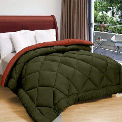 Status Contract Reversible Solid Comforter Double Bed Blanket for Winter//Double/GSM- 220/SIZE -220 x 215 cm(Dark Green-Orange)