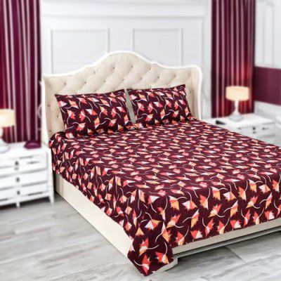 Status Contract Spring Summer Collection-2024 Cotton Rich Double Bedsheet with 2 Pillow Covers - 120 GSM (Maroon)