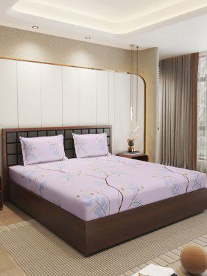Status Pink & Green Floral Microfiber 210 TC Fitted Double Queen Bedsheet Set- 1