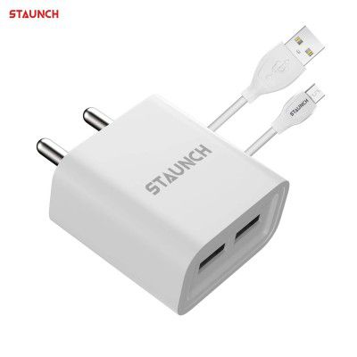 Staunch Flash 2.4A Fast Charger USB Wall Adapter BIS Approved with Over-Heating Protection and Smart IC & Autocut Funcation (Dual Port with Micro Cable)