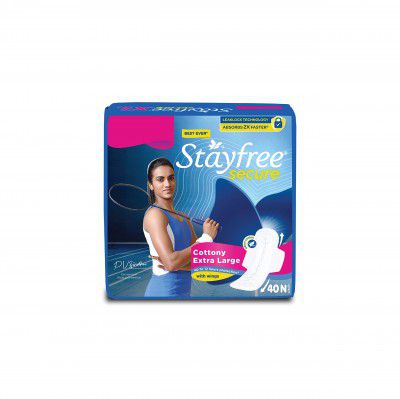 Stayfree Secure Extra Large Cottony Soft Cover Sanitary Pads For Women With Wings 40 Pads Pack Of 1