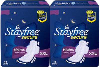 STAYFREE Secure Nights Cottony Comfort XXL 40| Sanitary Pad  (Pack of 80)