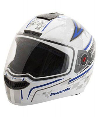 Steelbird Air SBA-1 Racer Glossy Finish with Plain Visor (Large 600MM, Glossy White with Blue)