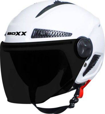 Steelbird BoXX Dashing Open Face Helmet, ISI Certified Helmet in Dashing White Motorbike Helmet (Dashing White with Smoke Visor)