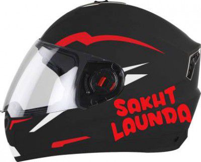 Steelbird SBA-1 Sakth Launda Night Reflective Full Face Helmet in Dashing Black Red Motorbike Helmet (Matt Black Red with Clear Visor)