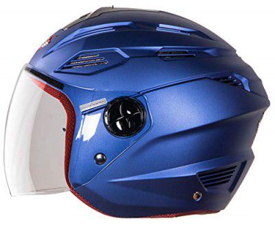 Steelbird SBA-6 7Wings Ela Open Face Helmet for Girls in Glossy Finish with Plain Visor (Medium 580 MM, Y Blue)