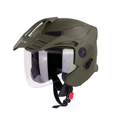 Steelbird Sbh-23 Brutal Isi Certified Open Face Motorcycling Helmet (Large 600 Mm,Dashing Battle Green With Clear Visor)