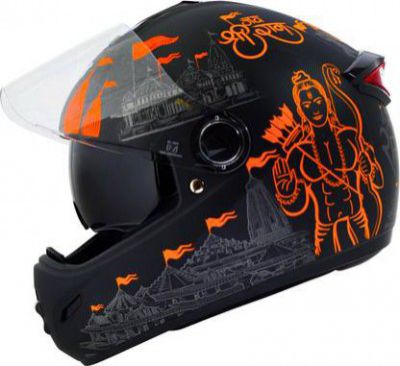 Steelbird SBH-34 Jai Shree Ram Reflective ISI Certified Full Face Graphic Helmet Motorbike Helmet  (Glossy Black with Inner Smoke Sun Shield)