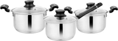 Steelcraft Premium Induction Compatible Stainless Steel Sandwich Base Accord Cookware, Silver, Set of 3