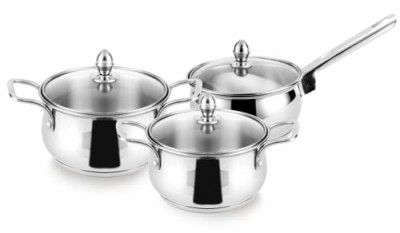Steelcraft Premium Induction Compatible Stainless Steel Sandwich Base Almora Cookware (Silver), Set of 3