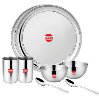 Steelcraft Premium Stainless Steel Dijon Dinner Set-8 PCS High Grade Quality-with Silver Touch Finish, Kitchen Set
