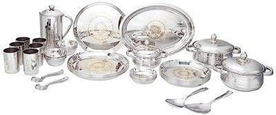 Steelcraft Premium Stainless Steel Royal Deluxe Dinner Set (Laser) 57 Pcs, High Grade Quality-with Silver Touch Finish, Kitchen Set for Home, Made in India, Steel Colour