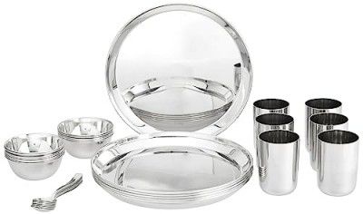 Steelcraft Premium Stainless Steel Royal Dinner Set 30 Pcs, High Grade Quality-with Silver Touch Finish, Kitchen Set for Home, Made in India, Steel Colour