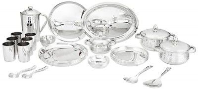 Steelcraft Premium Stainless Steel Royal Dinner Set 51 Pcs, High Grade Quality-with Silver Touch Finish, Kitchen Set for Home, Made in India, Steel Colour