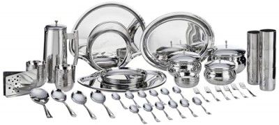 Steelcraft Premium Stainless Steel Symphony Dinner Set 76 Pcs, High Grade Quality-with Silver Touch Finish, Kitchen Set for Home, Made in India, Steel Colour