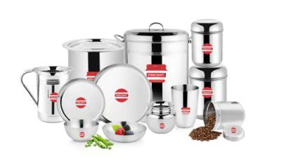 Steelcraft Stainless Steel Mandap Kitchen Set of 11 Pcs | Kitchen Set for Home | Heavy Gauge | Wedding Dinner Set I Made in India I Anniversary or Housewarming Gift