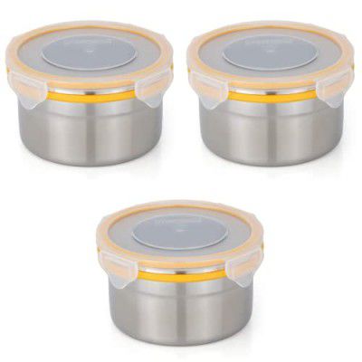 STEELLOCK Airtight Stainless Steel Containers for Kitchen – Food Storage Containers (300 ml, Yellow, Pack of 3, SL-1103)