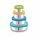 STEELLOCK Flex Stainless Steel Containers Size Deep 150ml x 1, 250ml x 1, 500ml x 1, 700ml x 1 (Yellow/Blue/Green/Turquoise)...