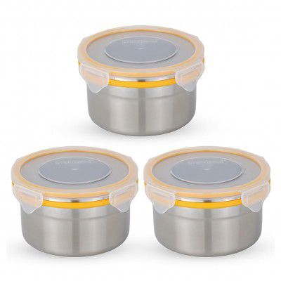STEELLOCK Stainless Steel Airtight Container| SL-1302-set of 3, 550ml each, Yellow