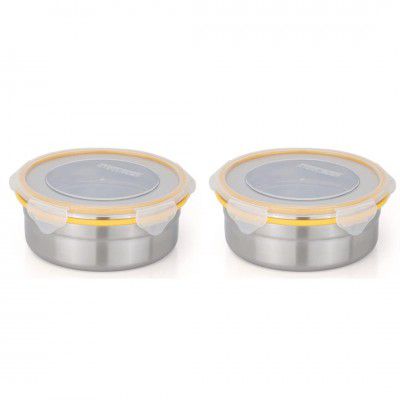 STEELLOCK Stainless Steel Airtight Container with Lid | SL-1401-set of 2, 750ml each, Yellow