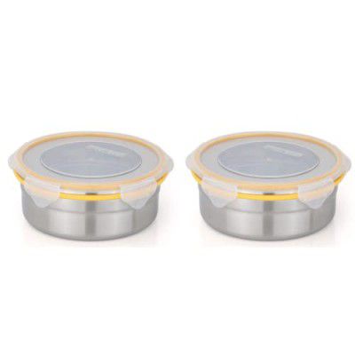 STEELLOCK Stainless Steel Container/Dabba with 4 Side Clip Lock see through Lid for Office & School Use/Food Grade/Air Tight/Easy to Carry/Leak Proof (SL-1602-1pcs X 3000 ml, Yellow)