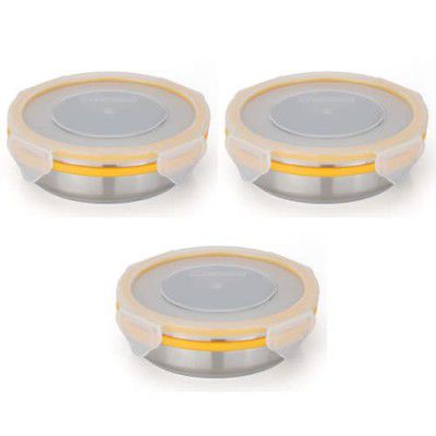 STEELLOCK Stainless Steel Container/Dabba with 4 Side Clip Lock through Lid (SL-1600-2pcs X 1000 ml, Yellow)